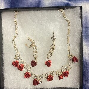 Elegant Red Rose Jewelry Set